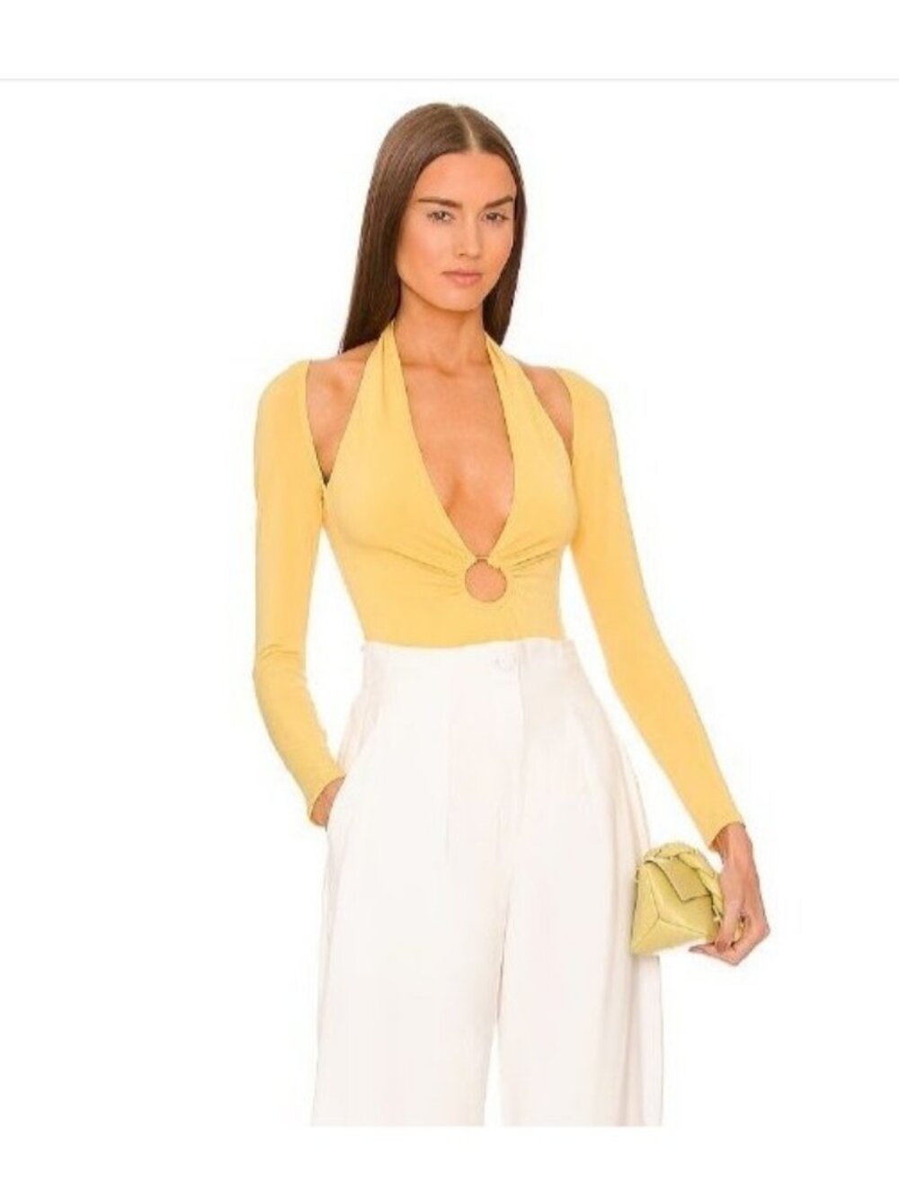 Michael Costello Revolve Rhodes Bodysuit Yellow L NEW